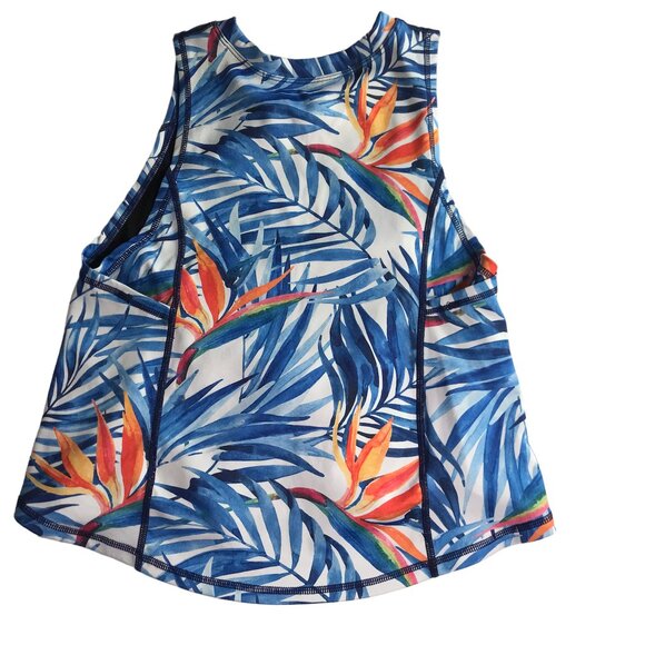 HAWAII HANGOVER Tank Top Swim Shirt. Blue Floral Tropical print.  Sleeveless YL - Picture 3 of 6
